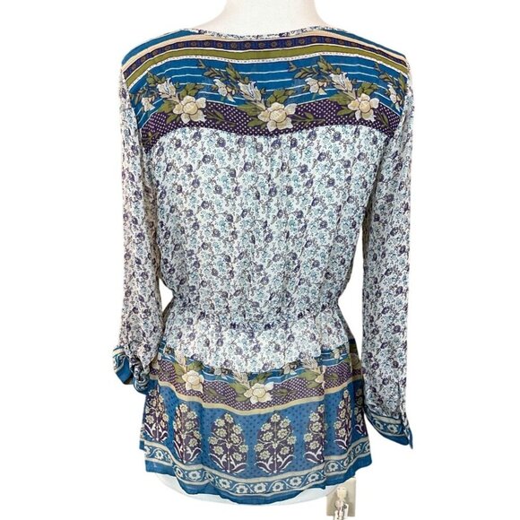 Lucky Brand Savannah Boho Chic Floral Tunic Top Button Details Elastic Waist Med - Picture 8 of 15